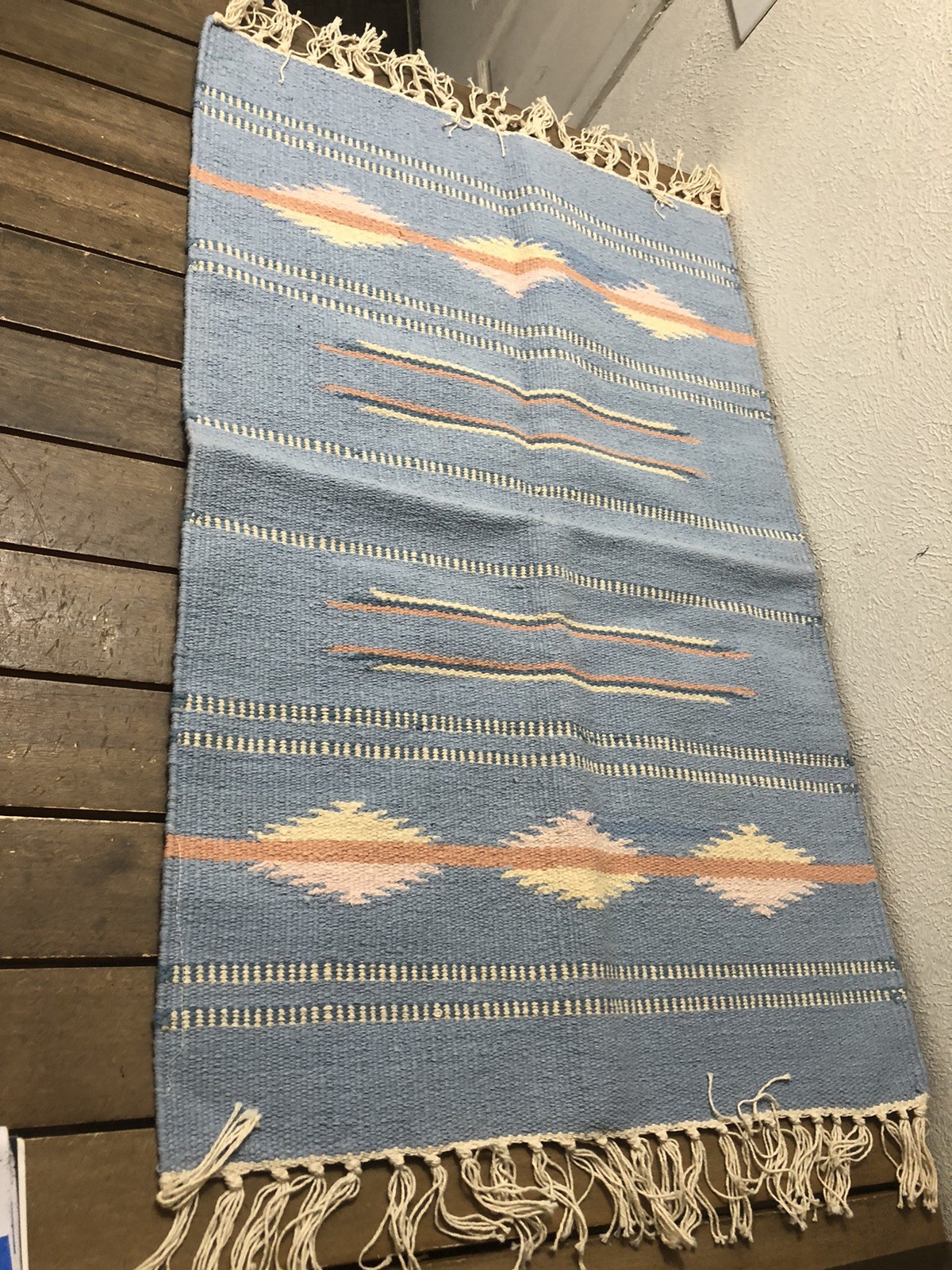 Handmade Cotton Dhurrie Rug Reversible Natural Mesa Blue 23x36" gallery