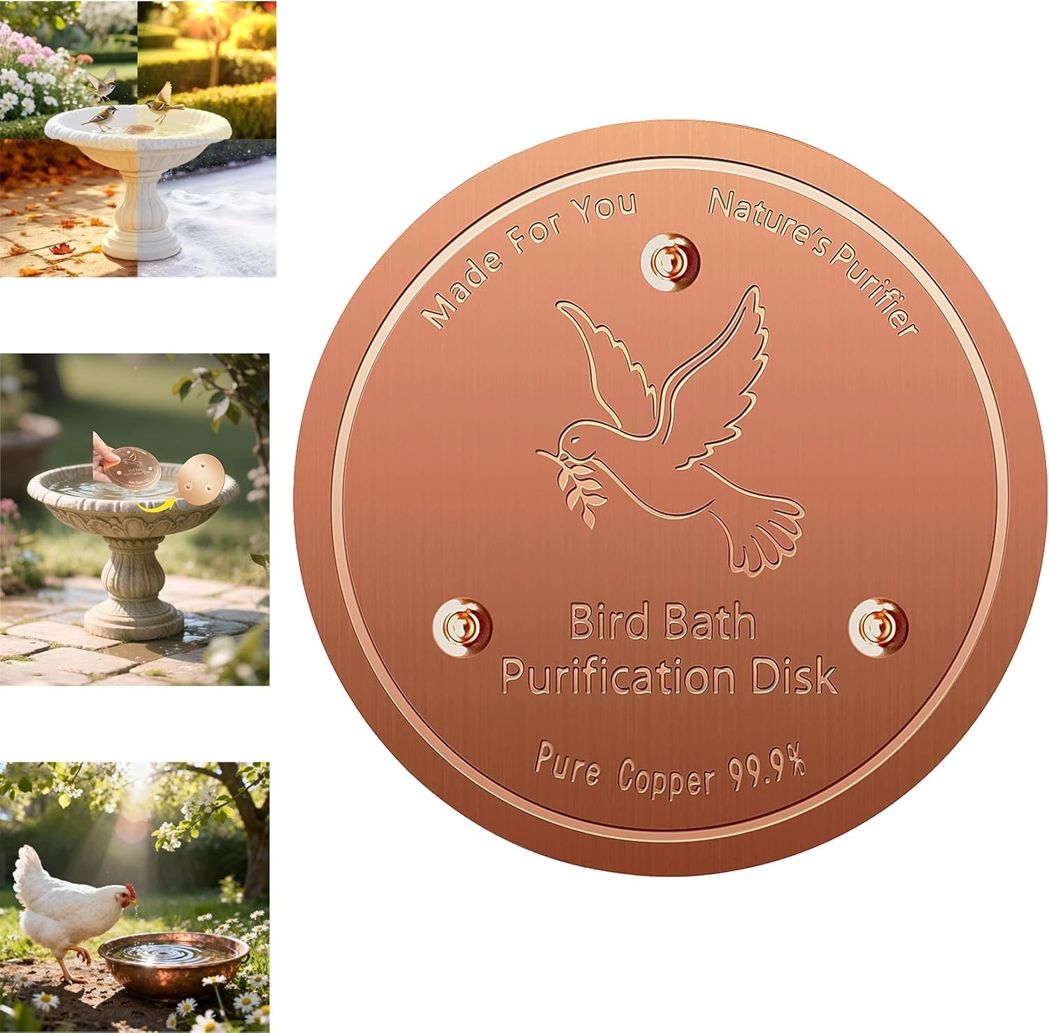 All-Weather 99.9% Pure Copper Disk for Birdbath & Pet Hydration - No Chemicals gallery