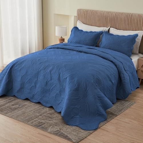 Oversized King Bedspread 128x120 - Extra Wide Cal King Coverlet Set, Navy, 3 Pie gallery