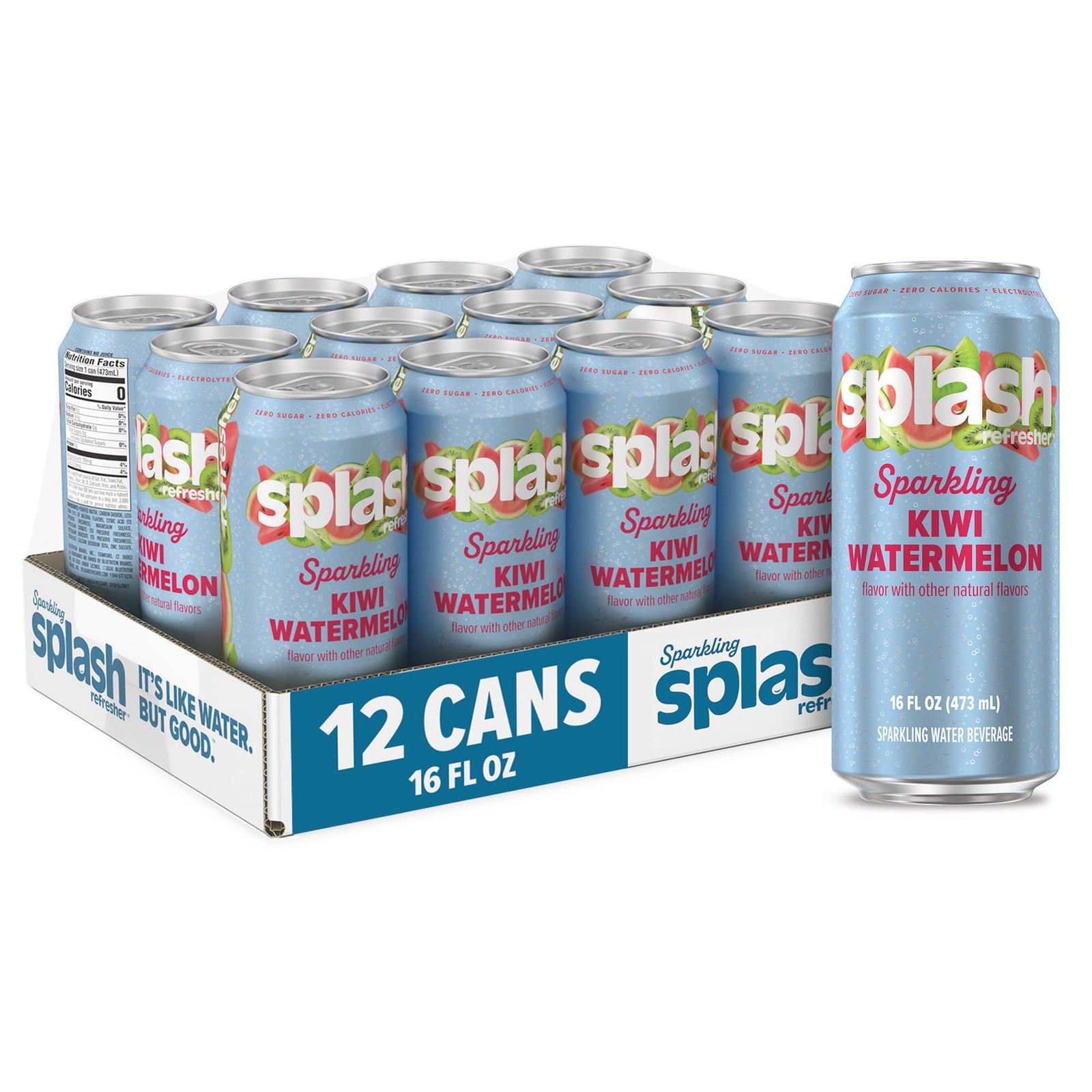 SPLASH REFRESHER Sparkling Water, Kiwi Watermelon - 16 Fl Oz (Pack of 12) gallery