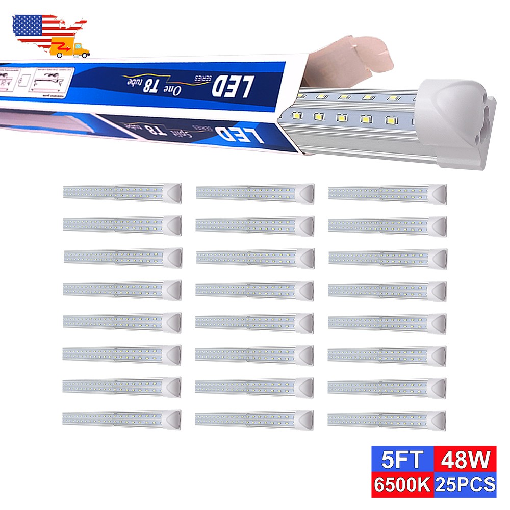 25 Pack 5Ft LED Cooler Lights 48W 6500K 6200Lm Clear Linkable V Shaped T8 Tube gallery