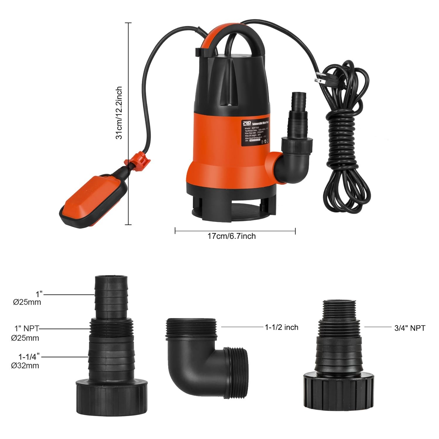 1HP Sump Pump 3700GPH Submersible Water Pump Auto Float Switch Bomba Sumidero gallery