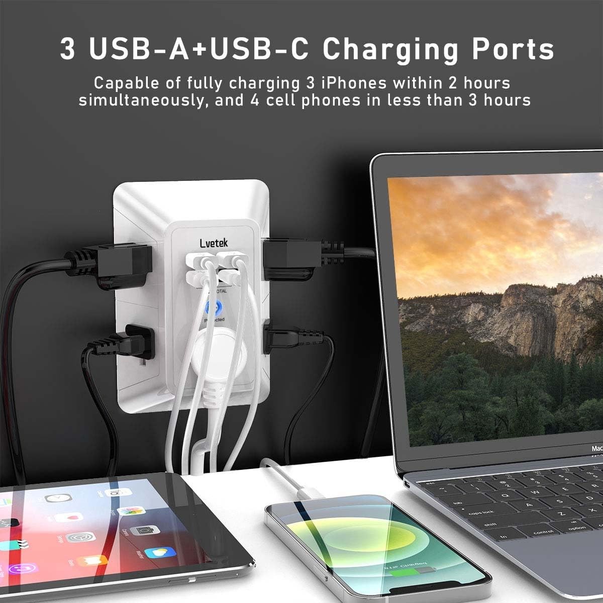 5 Outlet Extender Multi Plug Wall Outlets with 4 USB Charging Ports (1 USB C Out gallery