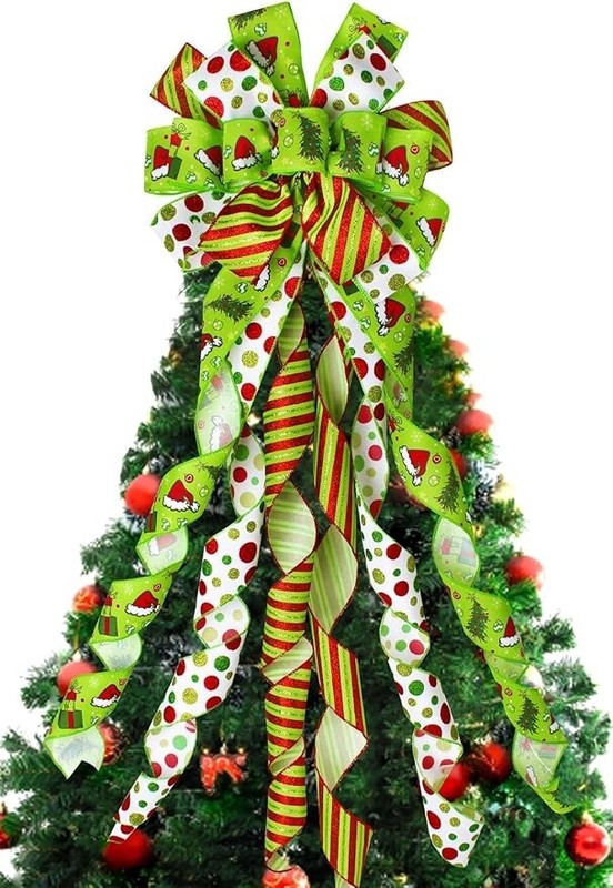 Festive Multi-Pattern Christmas Tree Bow - Large 13" x 44" Holiday Topper gallery