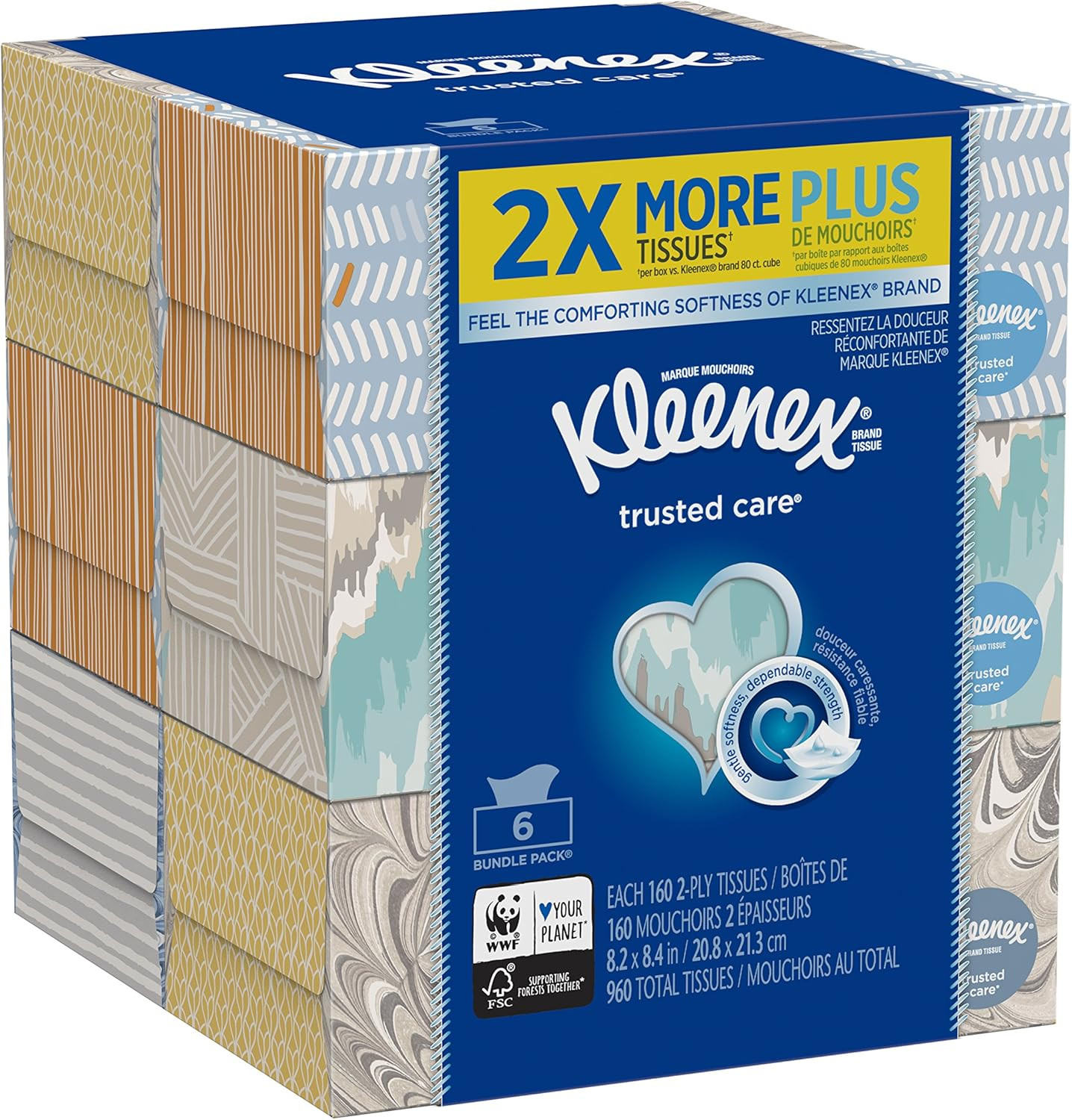 Trusted Care Everyday Facial Tissues, Flat Box, 160 Count (Pack of 6) gallery