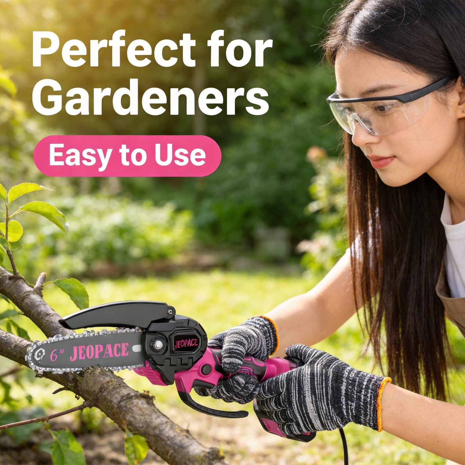 Green 6 Inch Mini Chainsaw 21V Cordless Electric Handheld Saw + 2 Batteries gallery