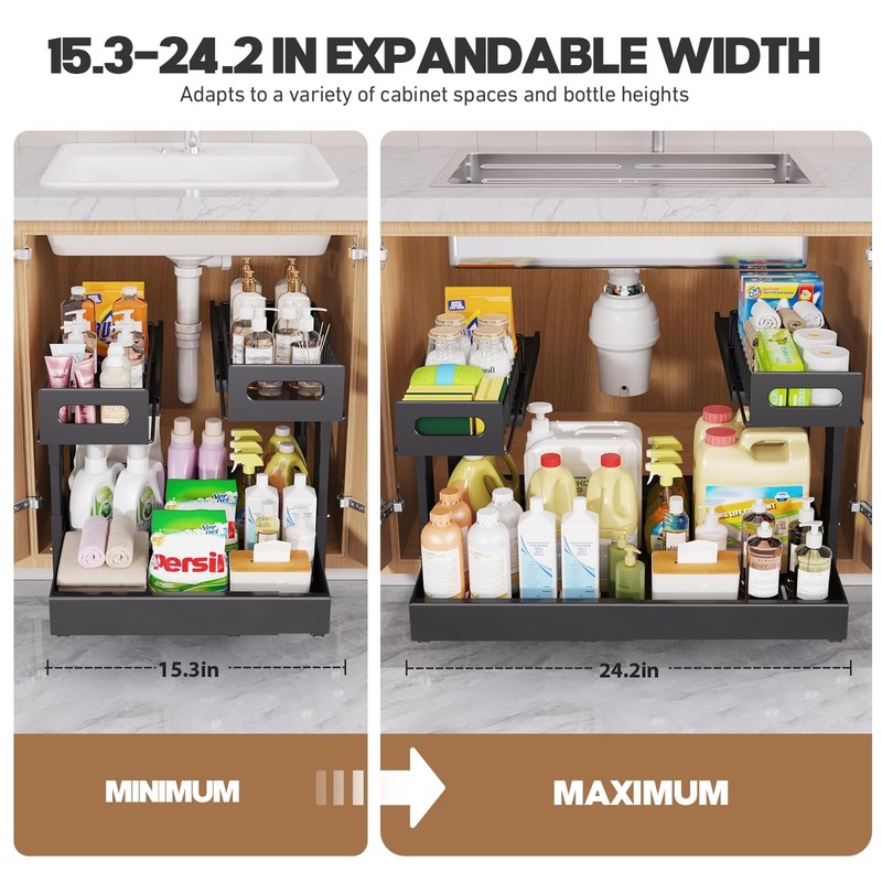 1 Pack Expandable Under Sink Organizers And Storage With Upgrade Ball-Bearing... gallery
