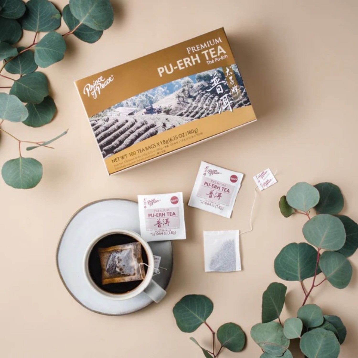 Premium Pu-erh Tea, 5 Boxes, 100 Tea Bags Each Box -Prince of Peace gallery