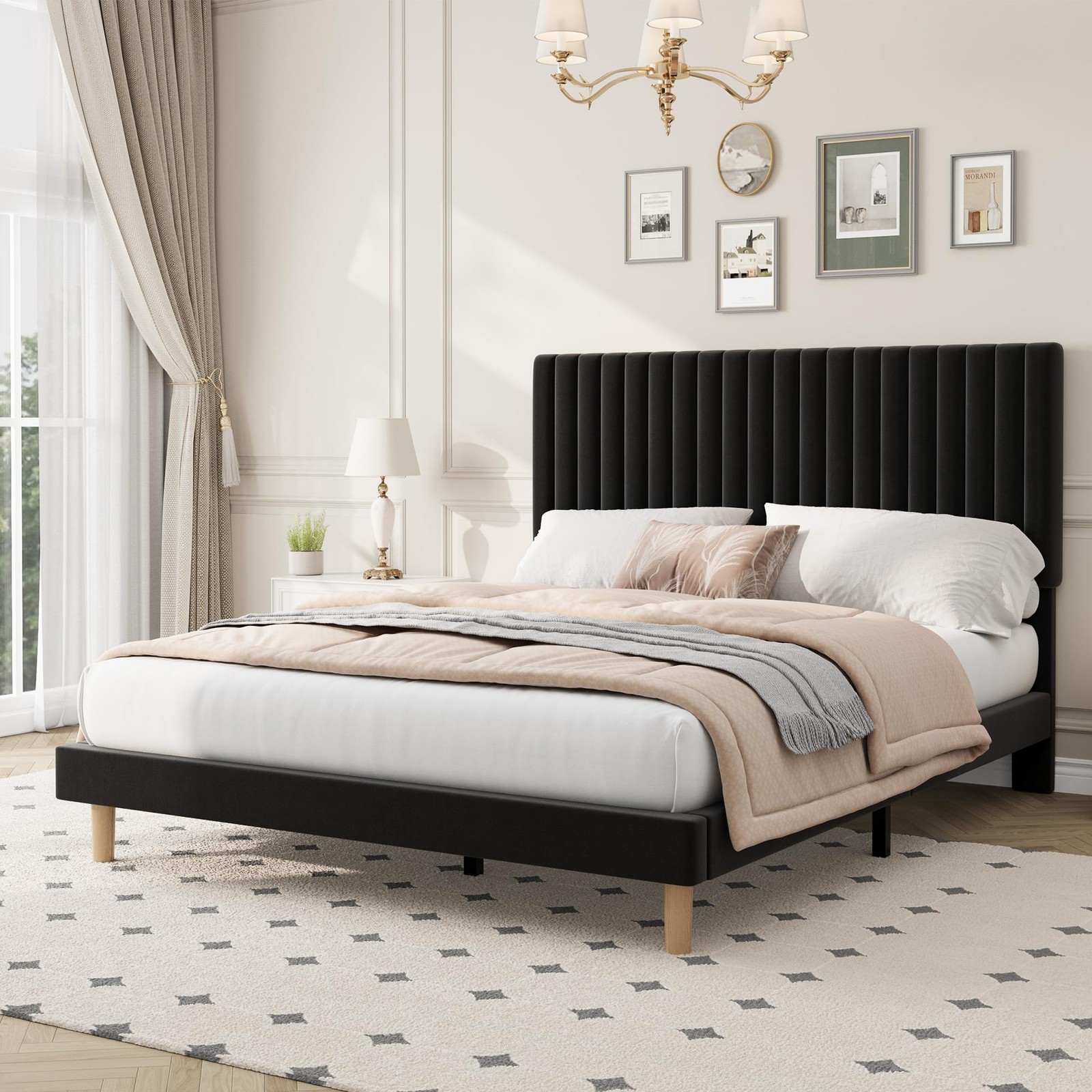 Queen Size Platform Bed Frame Upholstered Bed with Adjustable Height Headboard gallery