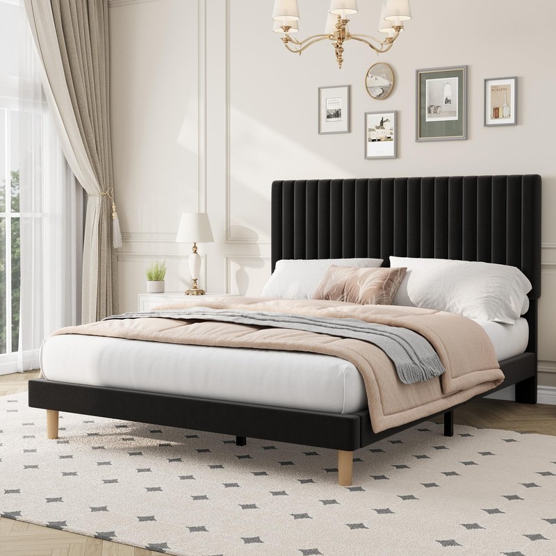 Queen Size Platform Bed Frame Upholstered Bed with Adjustable Height Headboard gallery
