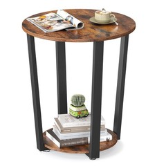 Rustic Brown Black 2 Tier Round Side End Bedside Table Storage ULET57X