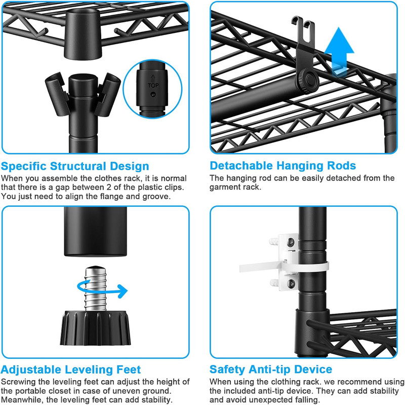 Adjustable E10 Clothes Rack with Hanger Rod - Portable Freestanding Organizer gallery
