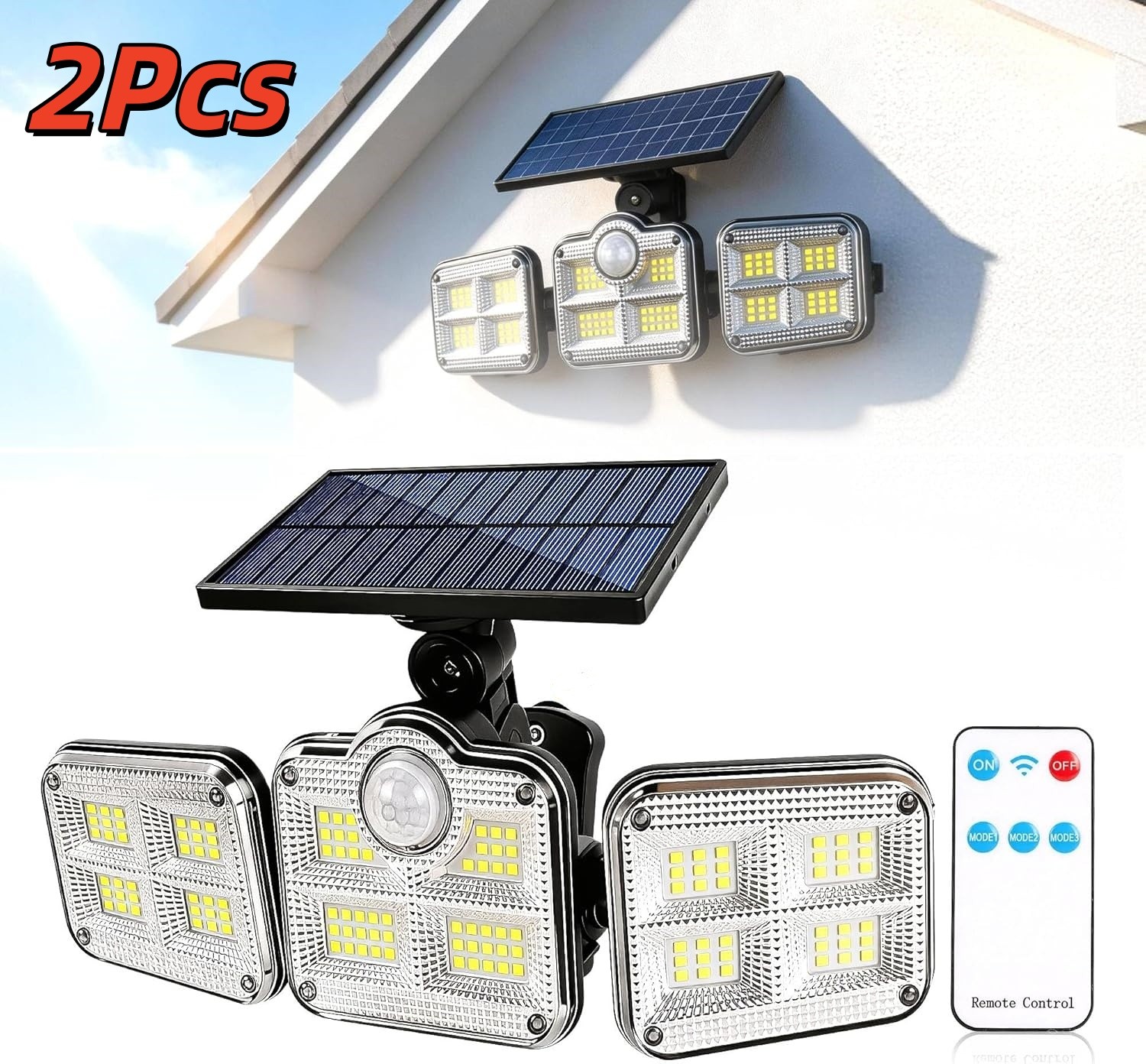 2 Pack LED Solar Lights 3-Head Outdoor Waterproof Motion Sensor Security Lamp gallery