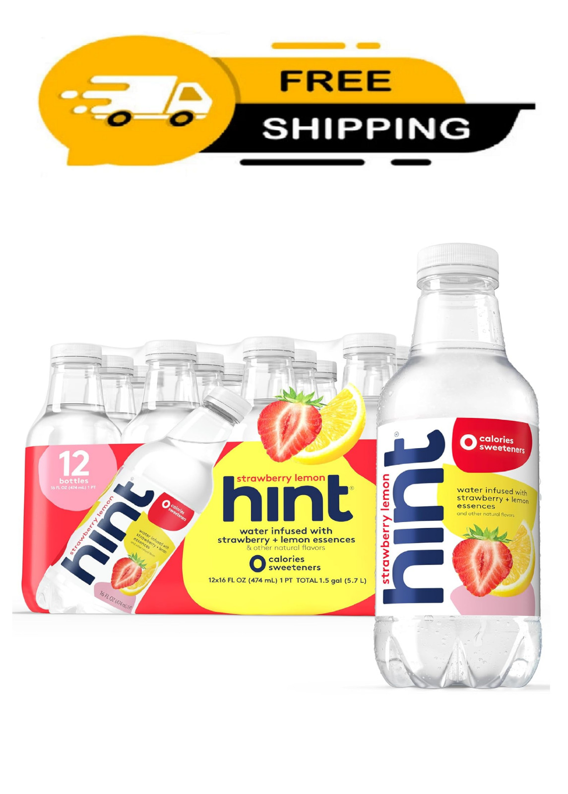 Hint Fruit-Infused Bottled Water, Strawberry Lemon 16 Fl Oz gallery