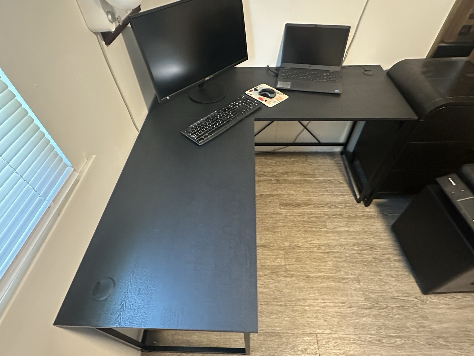 Two-Way Convertible Desk with Storage Shelf & Cord Management, Charcoal gallery