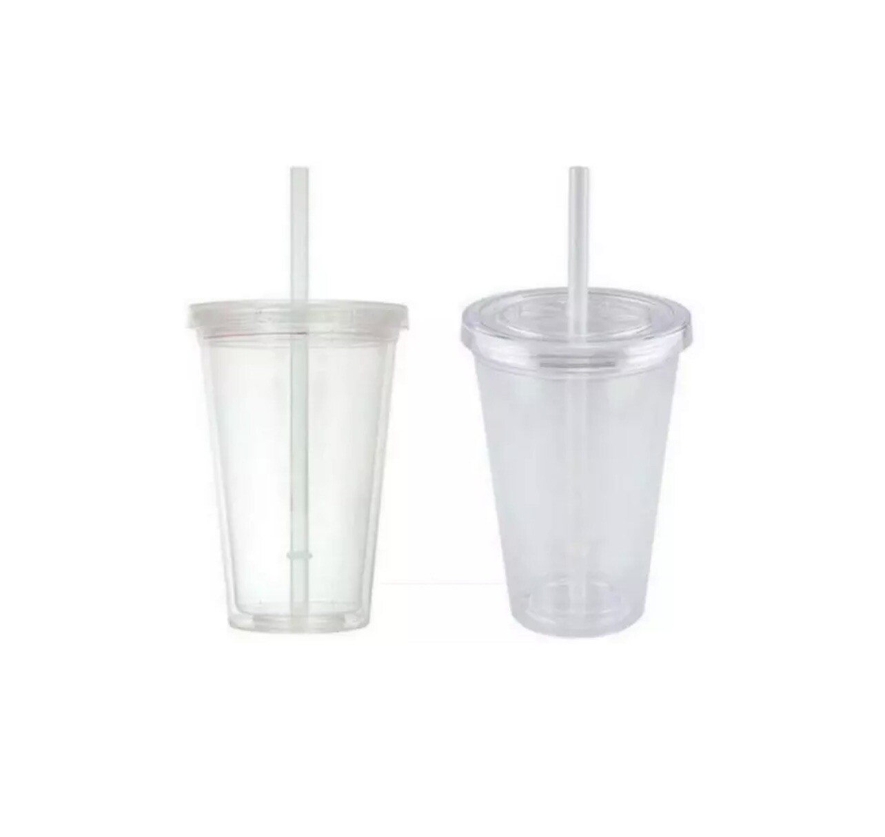 Plastic Tumblers (2pc) 16oz Double-Wall Clear Plastic Glasses w/ Lids & Straws gallery