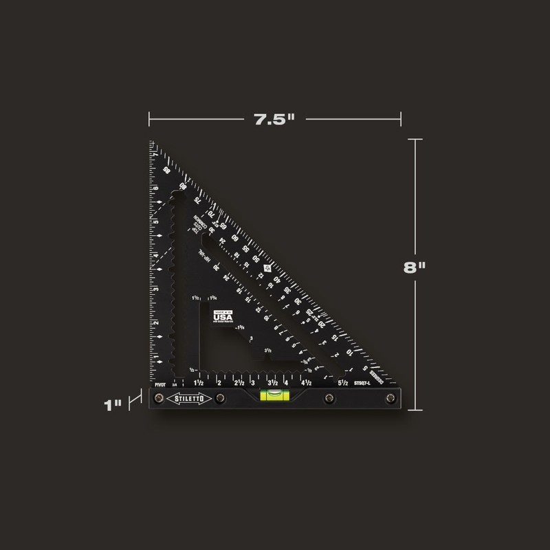 Stiletto STSQ7-L 7" Carpenter Square with Level Aluminum Black gallery