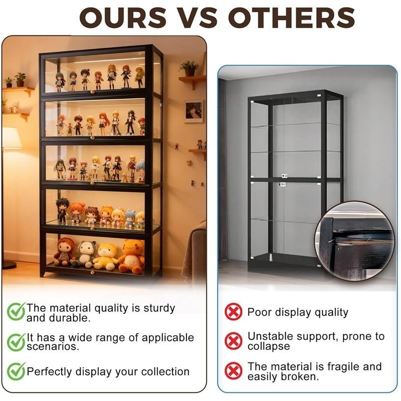 Acrylic Bamboo Display Cabinet Dustproof 5 Tier Storage Shelf Collectibles Toys gallery