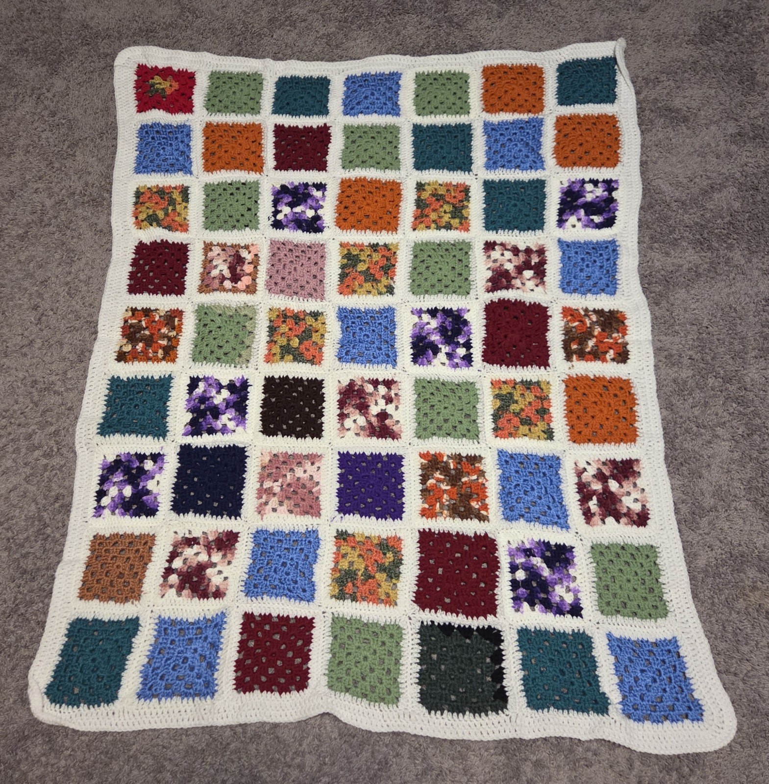 Vintage Granny Square Crochet Lap Blanket Afghan Handmade Colorful Rainbow 40x50 gallery