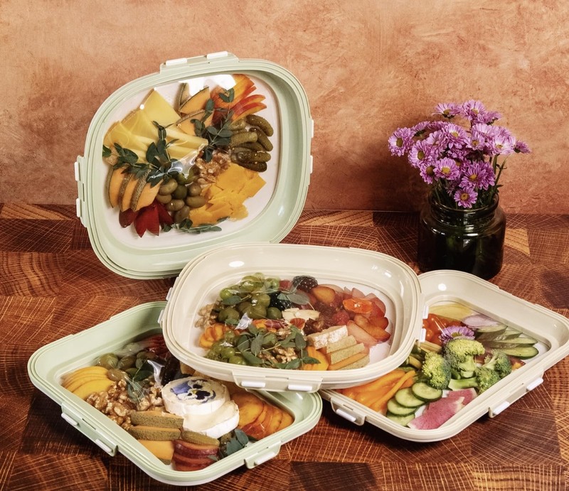 | Portable Snack Tray | Rectangle 2-Pack | Cream White | Reversible Stretch L... gallery