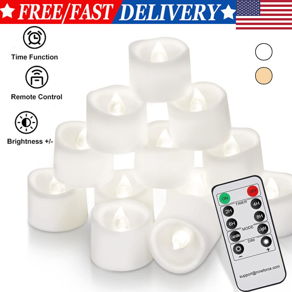 12Pcs Flickering Realistic Tea Lights Battery Operated w/Remote for Home Decor gallery