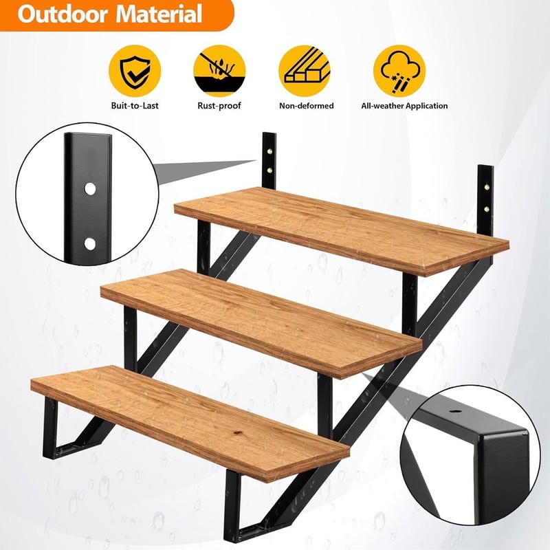 Steel Stair Riser-2 Pack 3 Step Stringers Deck Sturdy Steel Stringer Outdoor gallery