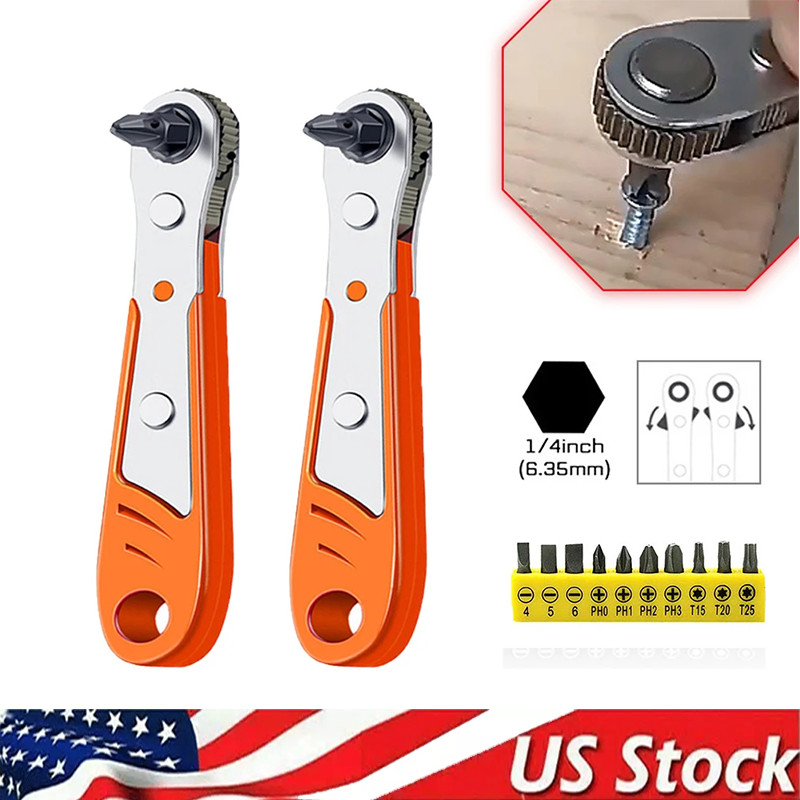 Ratcheting Right Angle Screwdriver Hex Drive 90 Degree Offset + 10pc Bits Set! gallery