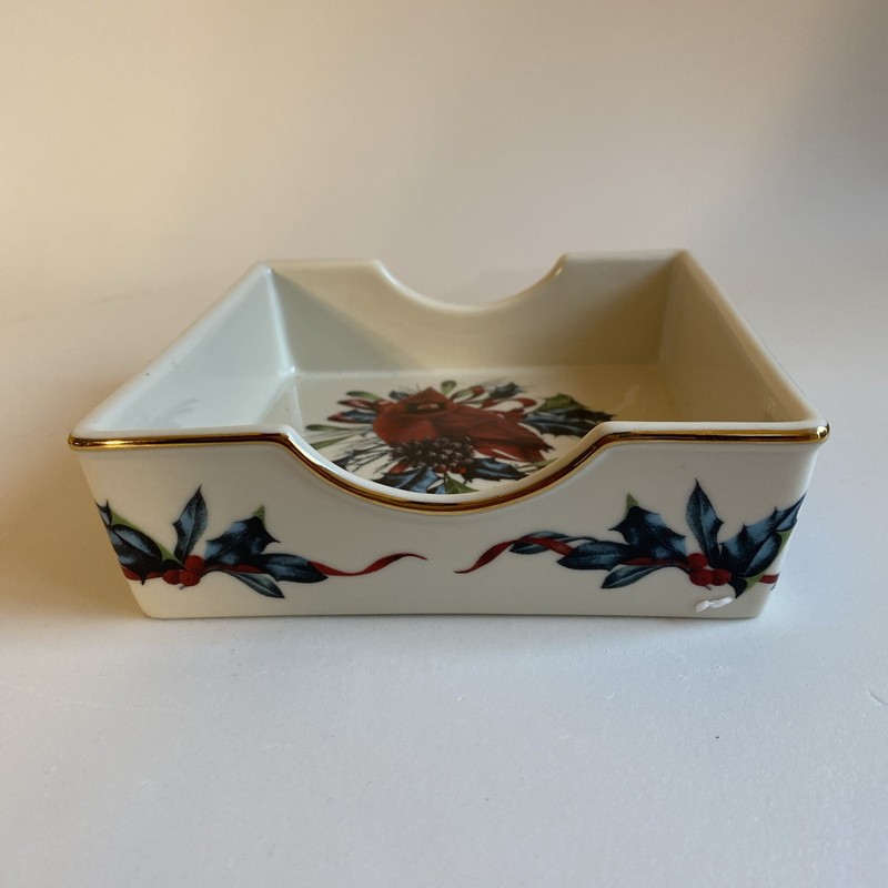 Lenox WINTER GREETINGS Ceramic Napkin Holder (with Napkins); IN BOX; Cardinal gallery