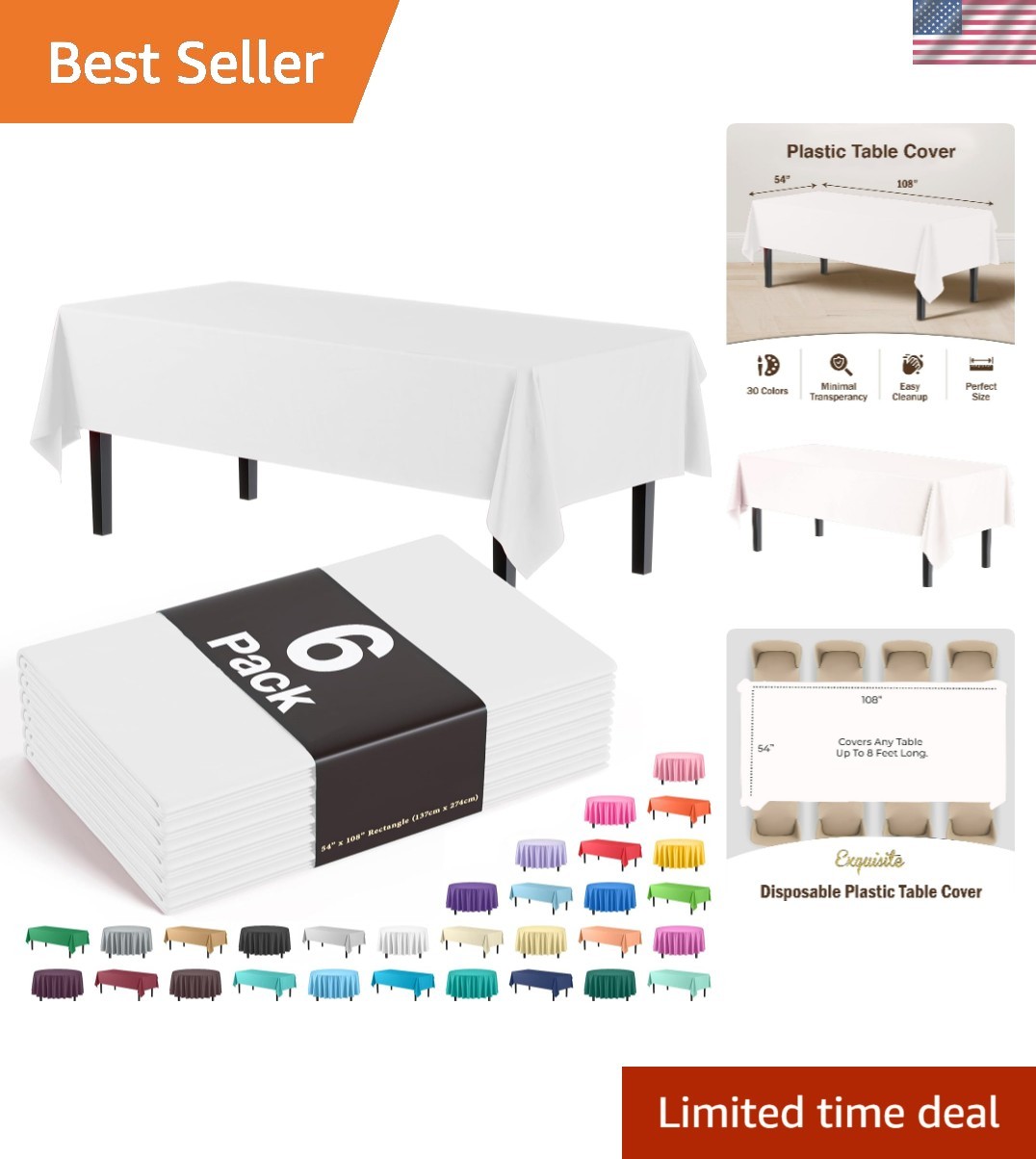 Exquisite 6-Pack Plastic Tablecloth 54in. x 108in. Rectangle Plastic Table C... gallery