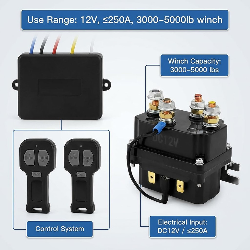 Wireless Winch Remote Control Kit, 12V 250A Winch Solenoid Relay Contactor + 12V gallery