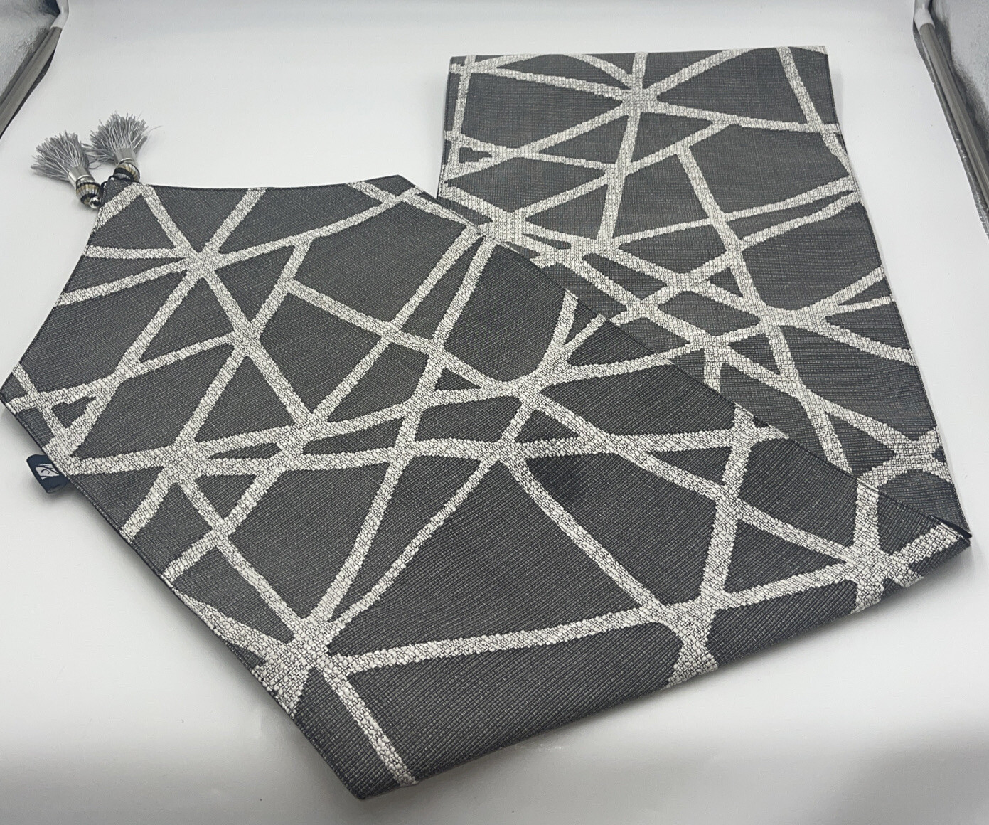 Artbisons Modern Table Runner 13x94 Inches Double Layer Gray White Tassles gallery