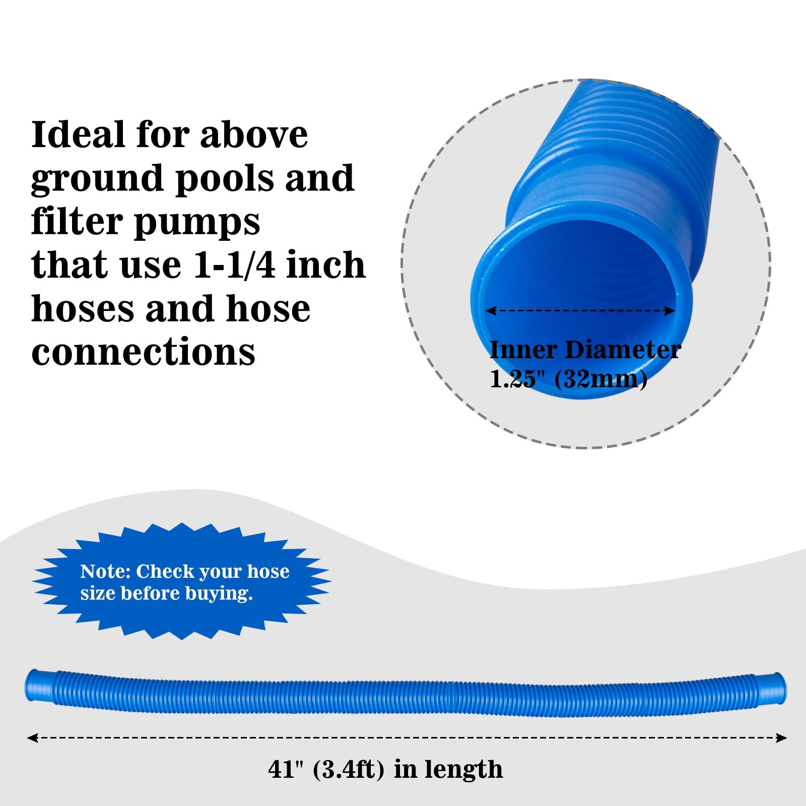 ownwhim Pool Pump Hoses for Above Ground - 1.25 x 41 41 inches, Blue gallery