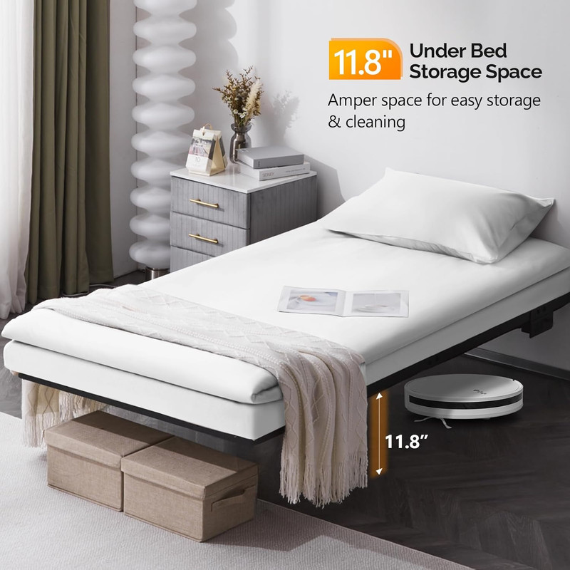Floating Bed Frame Twin Size with LED Lights Easy to Assemble Metal Platform gallery