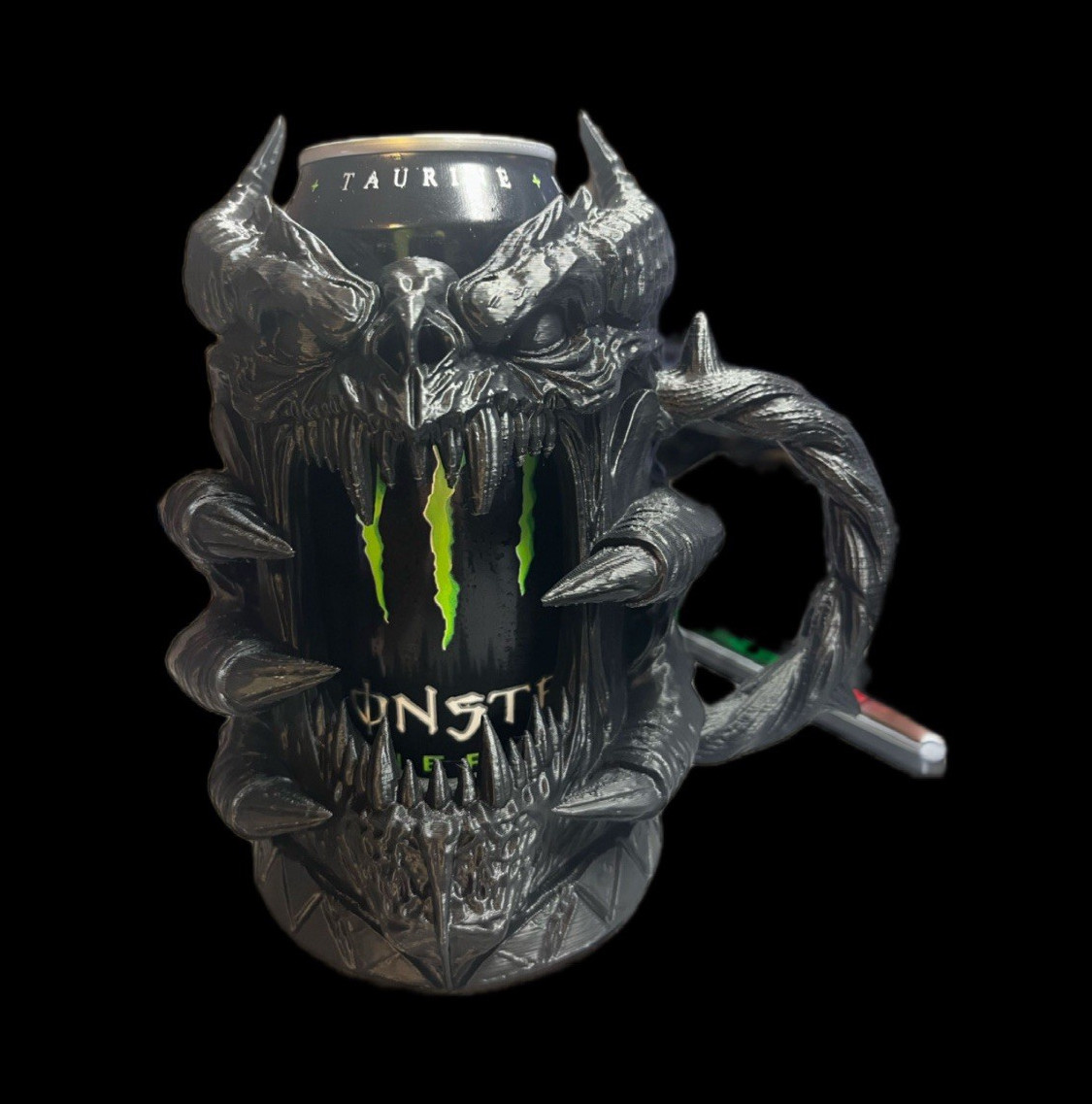 Monster Energy Gothic Skull Figural 3D Black/Green 16 oz Plastic Mug Handle gallery