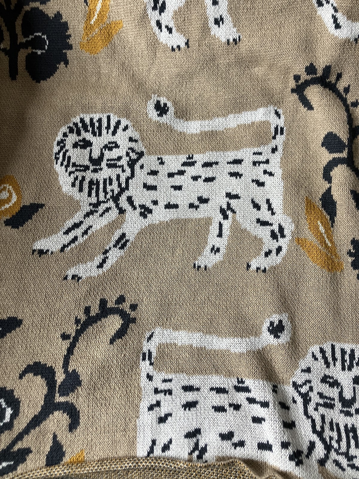 Anthropologie Lion Pattern Knit Throw Blanket 100% Cotton 53"x65" Beige Safari gallery