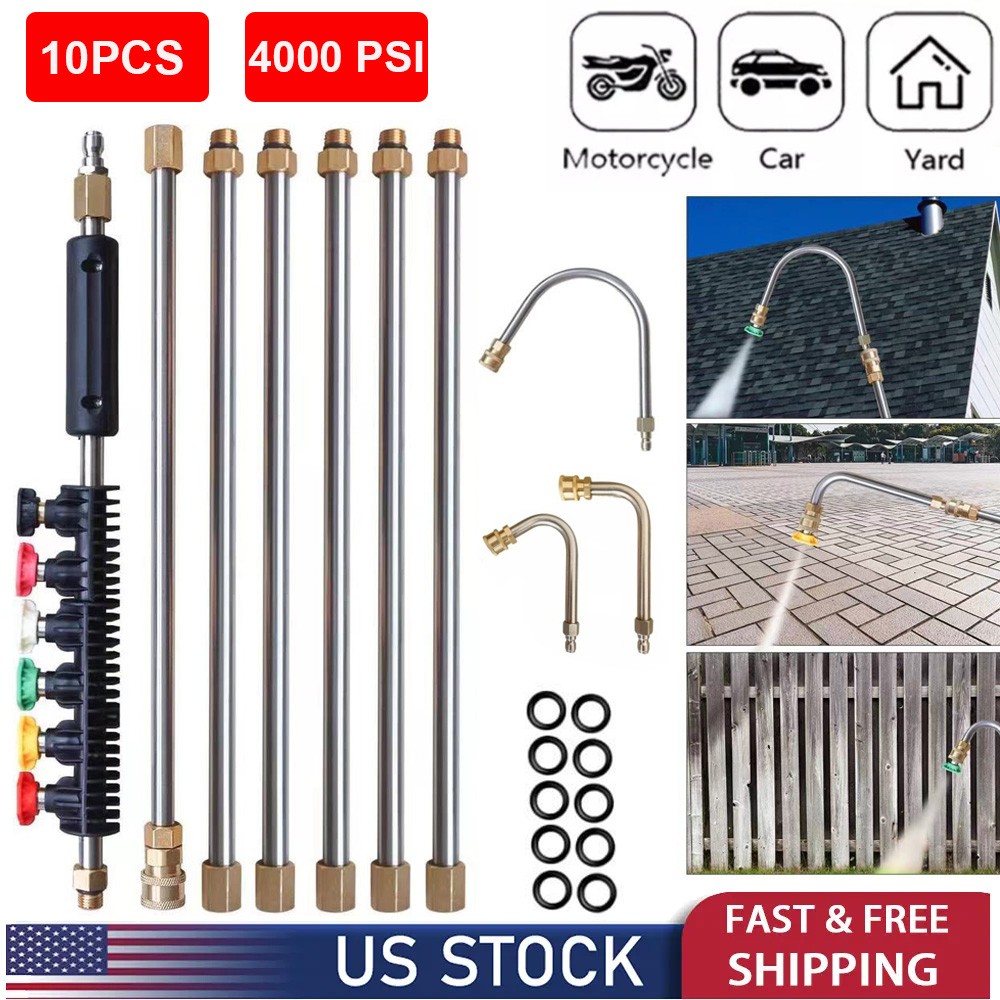 4000PSI Pressure Washer Telescopic Extension Lance Wand with Spray Nozzle Set gallery