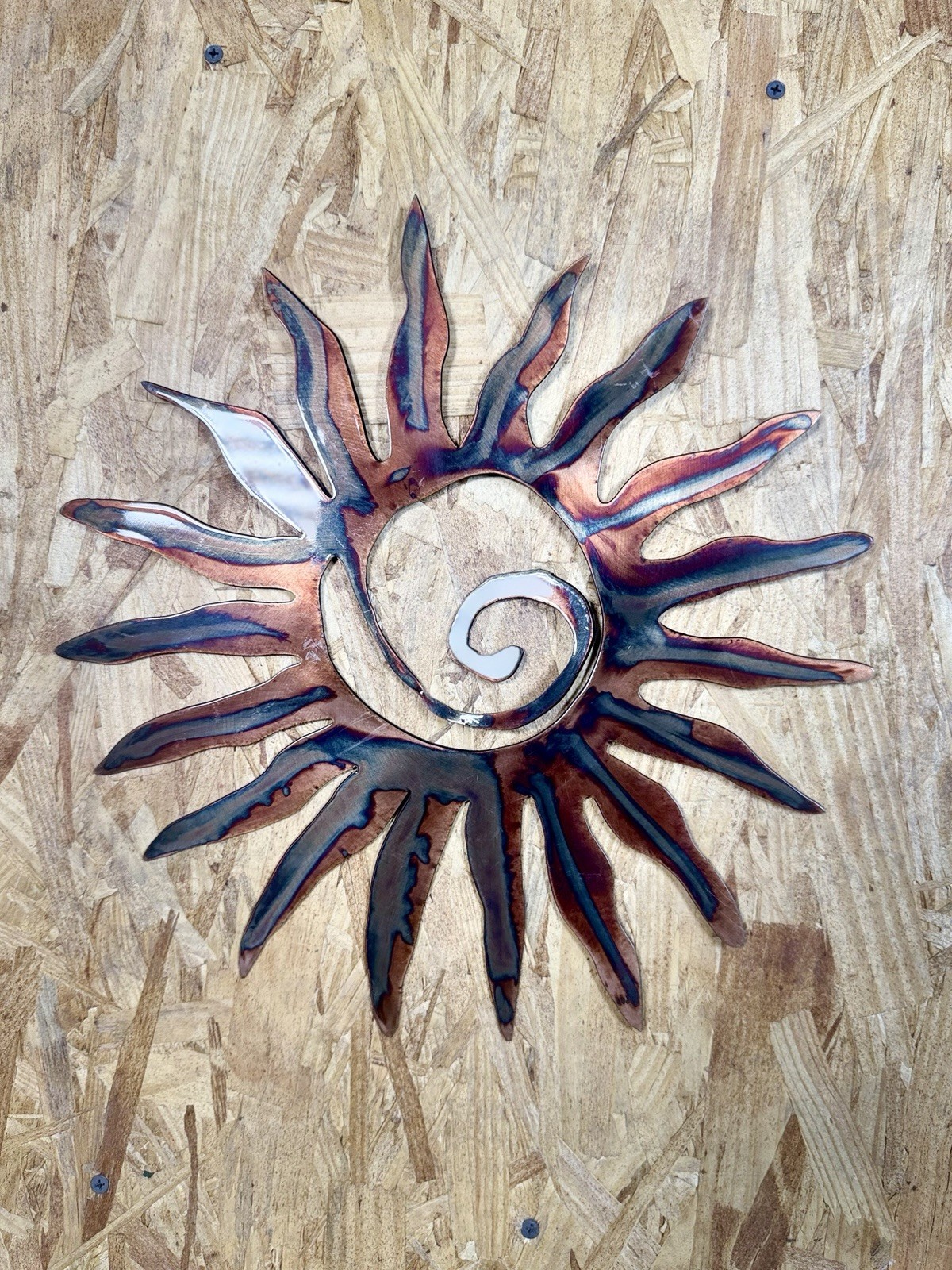 Signed Ray Rizzo Metal Sun Spiral Wall Sculpture, Wall Mounted, Black gallery