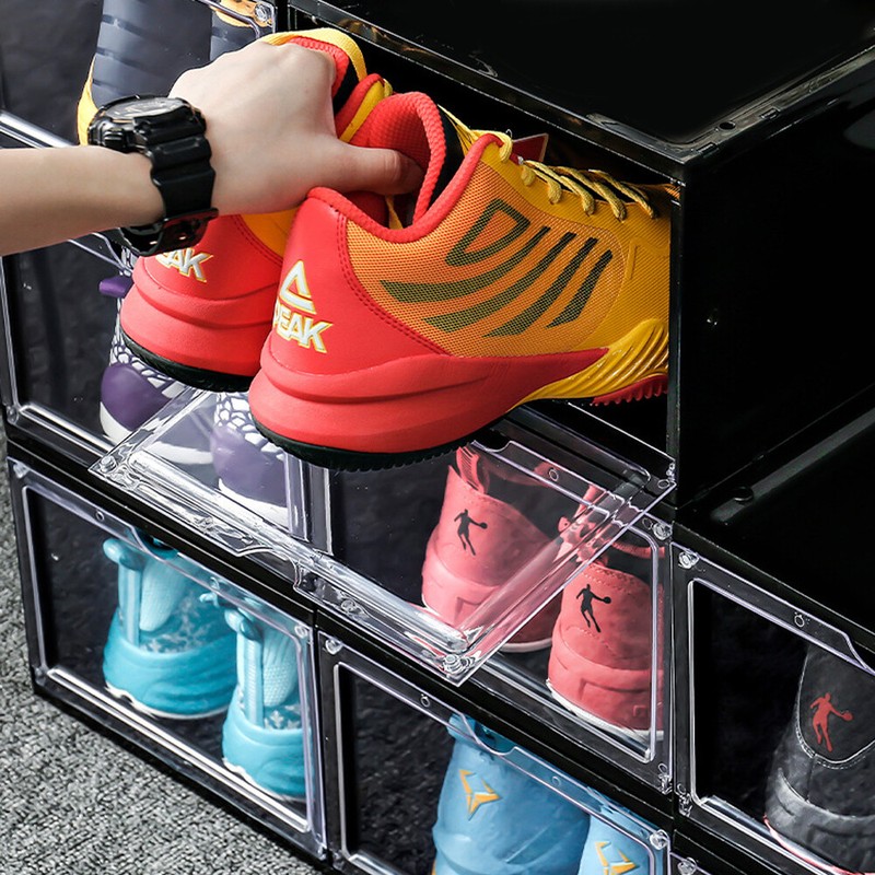 4-12Pcs Clear Plastic Shoe Storage Boxes Black&White Stackable Sneaker Organizer gallery