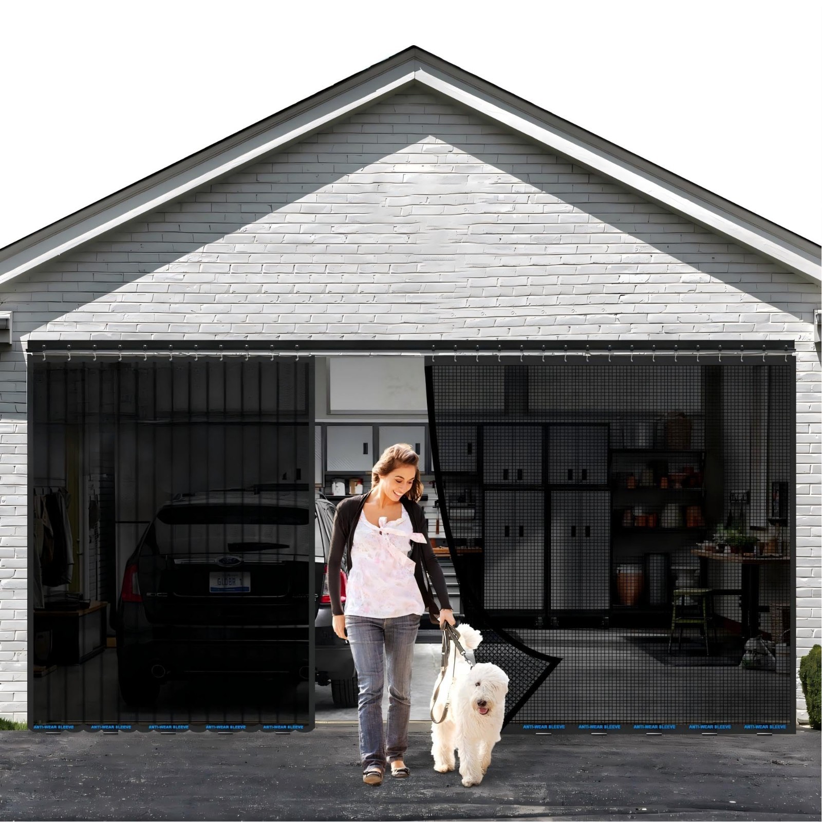 9x7FT Sliding Garage Door Screen - Magnetic Closure, Heavy Duty Mesh, Retractabl gallery