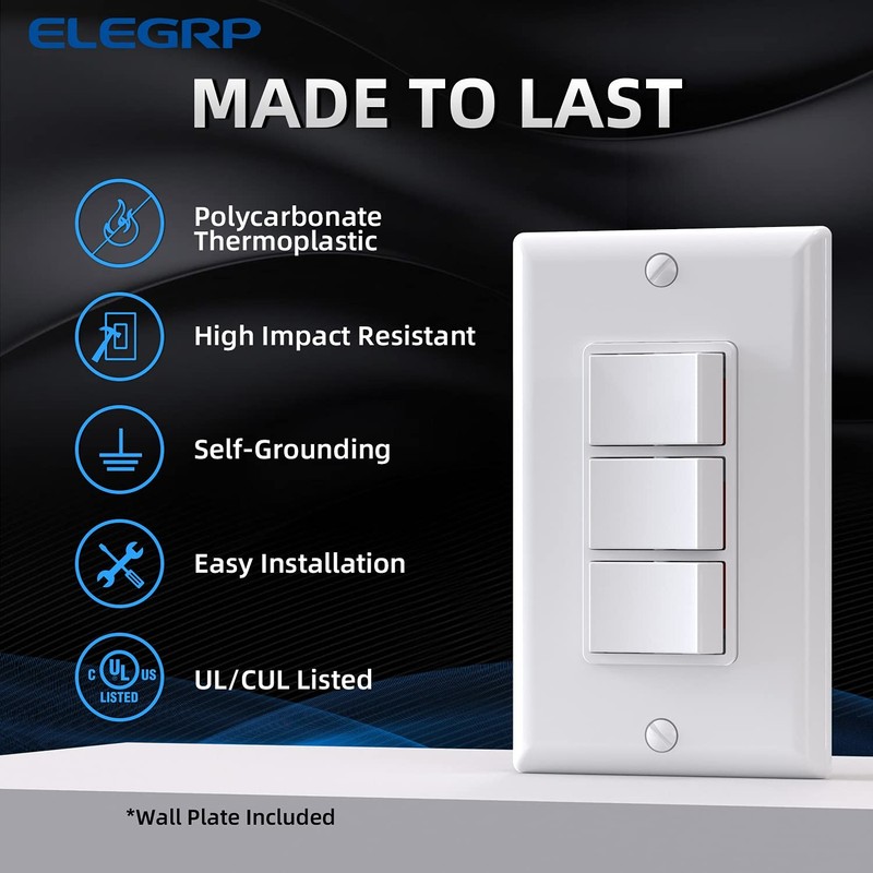 Decorator Triple Rocker Light Switch, Three Single Pole Electrical Paddle Switch gallery