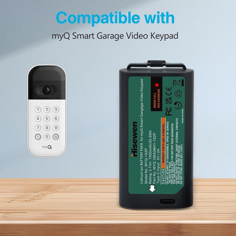 Fast Charging 7000mAh Battery Replacement for myQ Smart Garage Video Keypad -NEW gallery