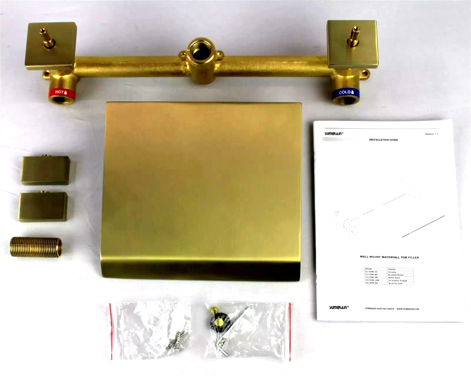 Sumerain 2 Handle Waterfall Roman Tub Faucet/Filler – Brushed Gold - S2150W-BG gallery