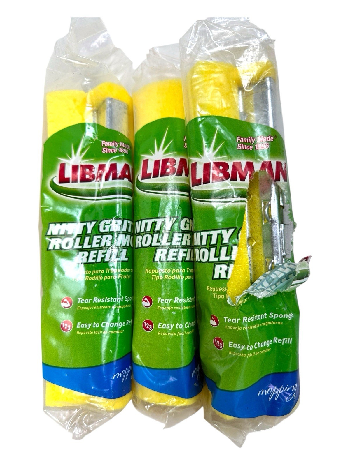 3 ~Libman Nitty Gritty Roller Mop Refill Tear Resistant Sponge Cleaning Pad gallery