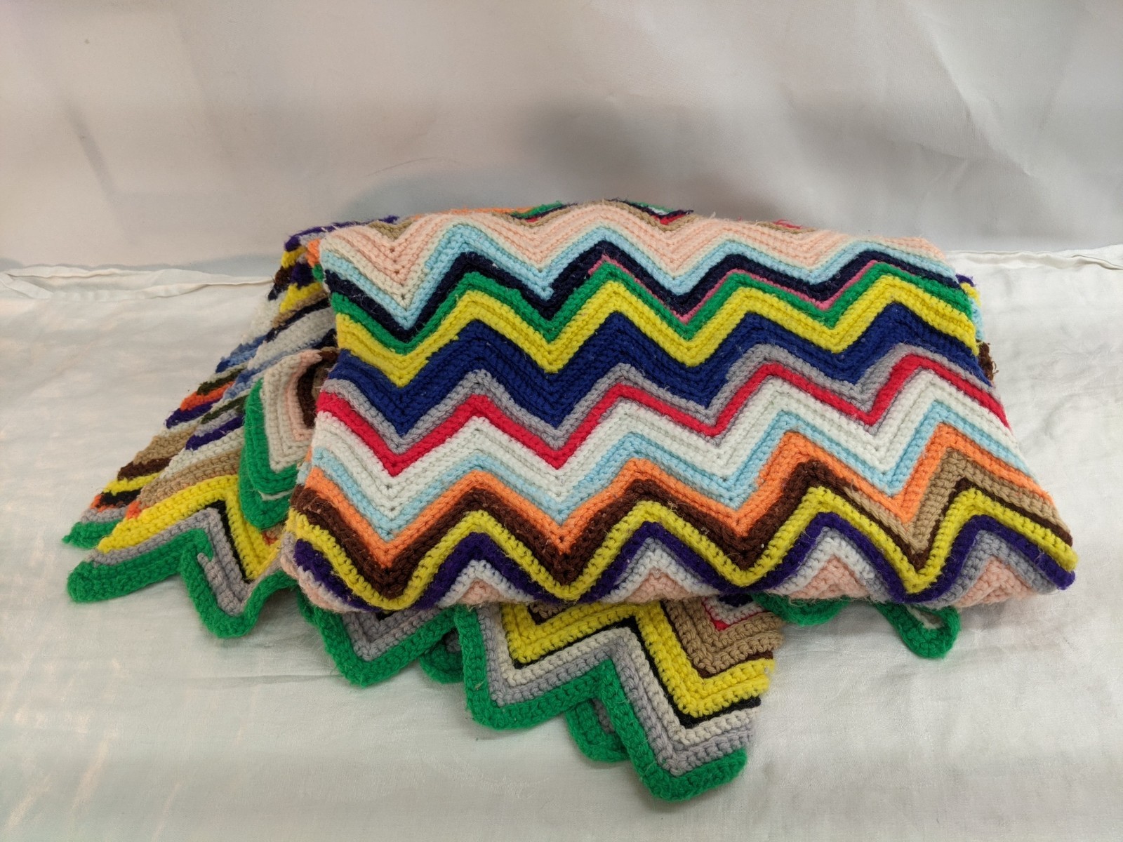 Crochet Multicolor Chevron Zig Zag Pattern Afghan Throw Blanket 64" x 38” TF gallery