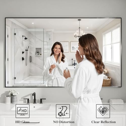 Mirrors for Wall, 36x60 Inch Bathroom Mirror, Rectangular 60"L x 36"W Black gallery