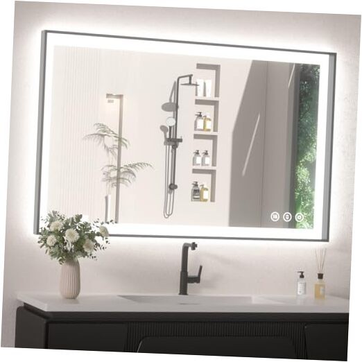 40x30 LED Bathroom Mirror with Lights, Black Aluminum Framed, 40"L x 30"W gallery