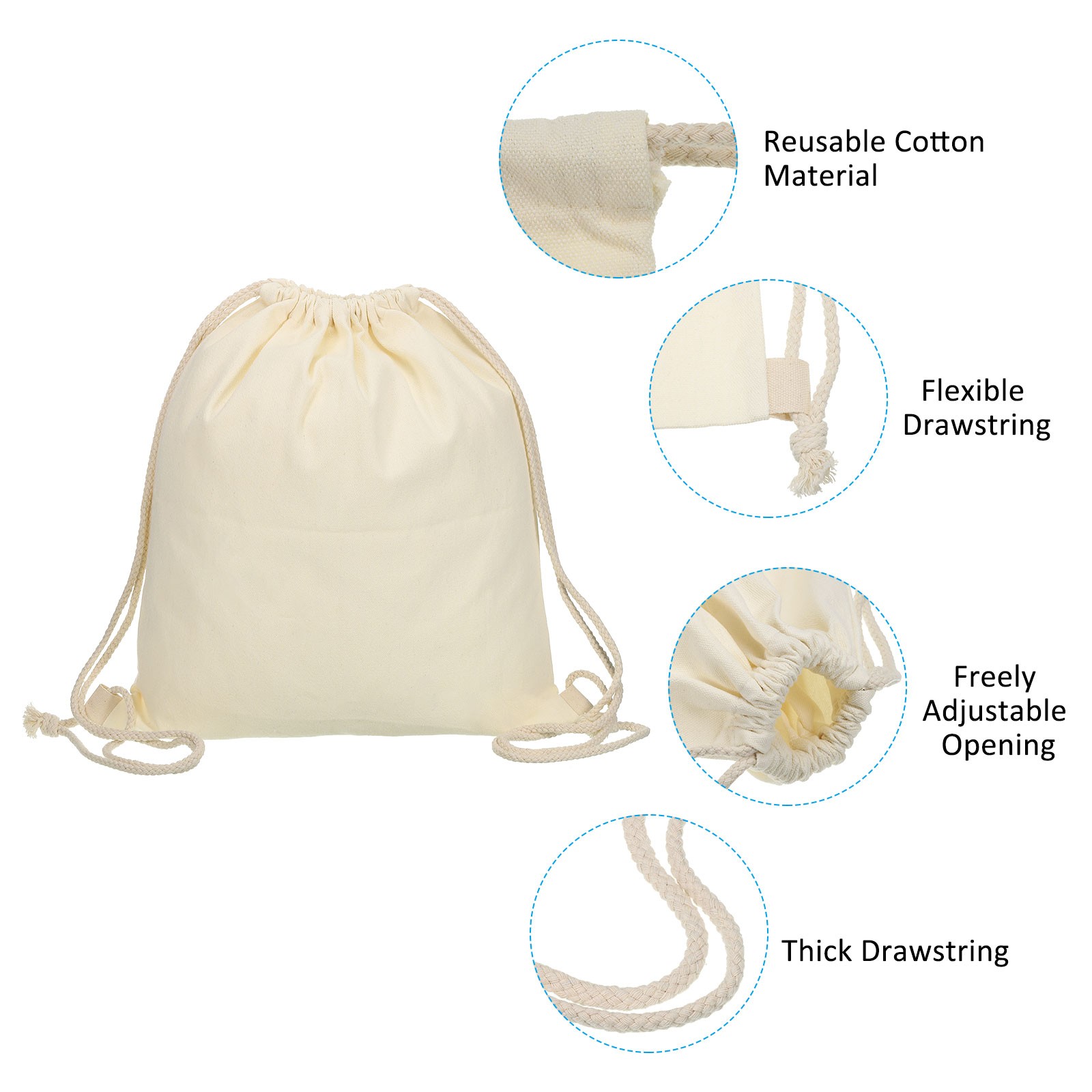 Cotton Drawstring Bag Canvas Drawstring Backpack Sport Gym Bag Beige 4