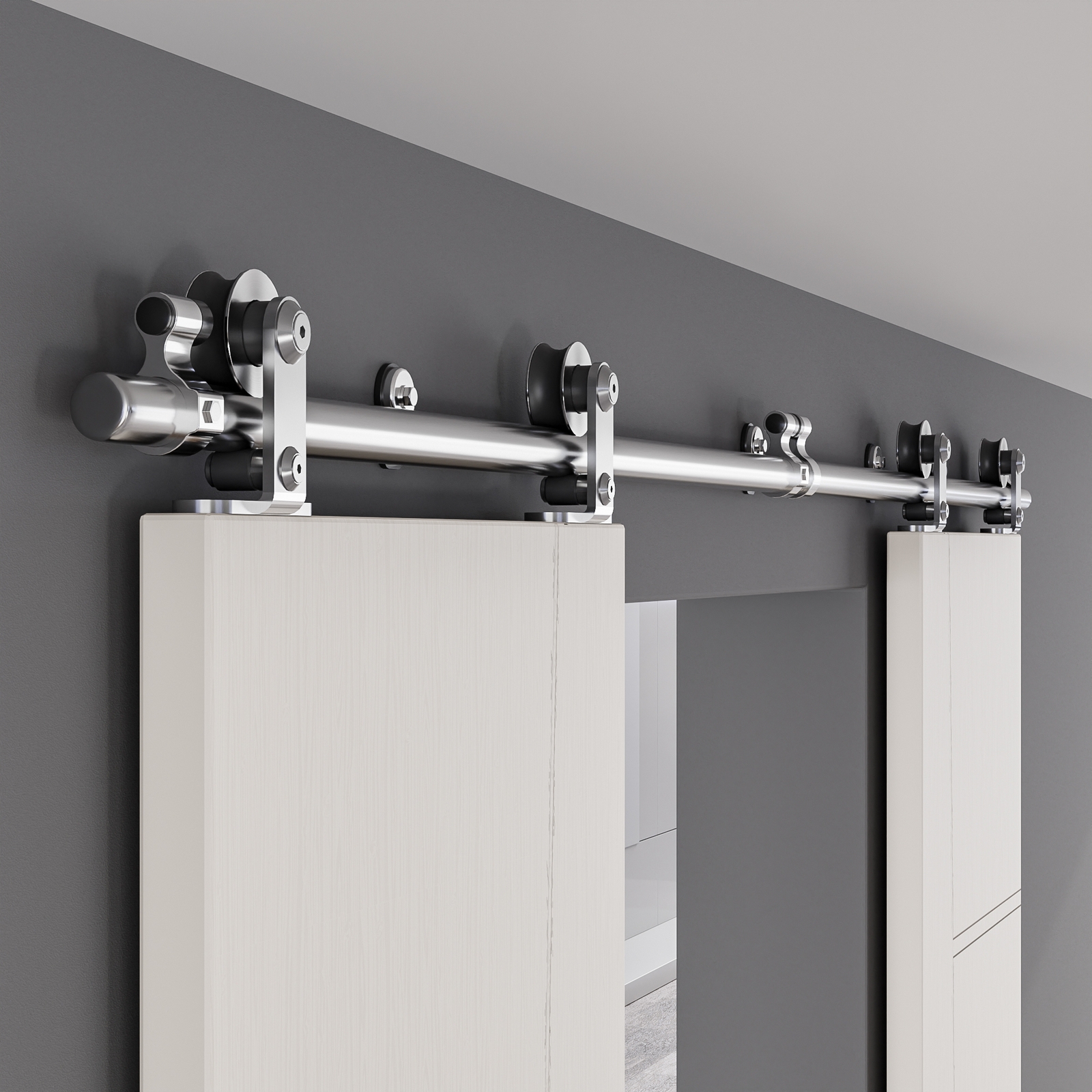 4FT-20FT Stainless Steel Sliding Barn Door Hardware Closet Track Kit for1/2Door gallery