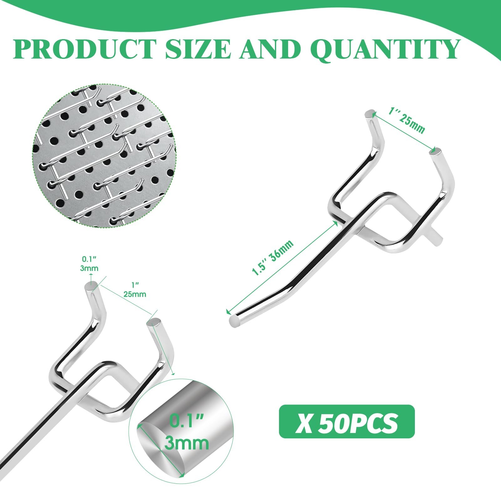 50Pcs 2"/5CM Pegboard Hooks Assortment Set, Metal Peg Board Hooks with 2.5mm ... gallery