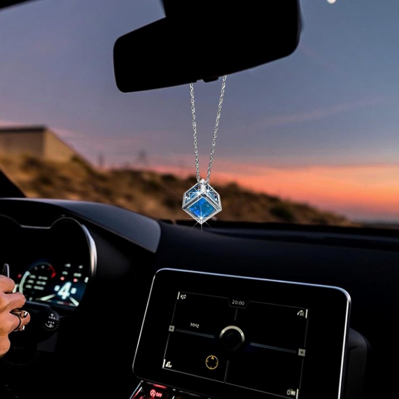 Bling Diamond Cube Car Rear View Mirror Charms, Crystal Sun Catche Color: Blue gallery